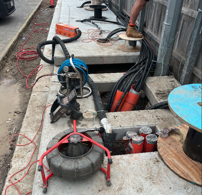 unblocking a drain with plumbing equipment
